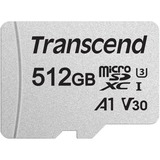 Transcend 300S 512 GB MicroSDXC NAND argento, 512 GB, MicroSDXC, NAND, 95 MB/s, 40 MB/s, Class 3 (U3)