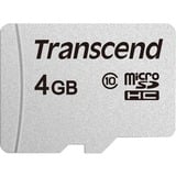 Transcend microSDHC 300S 4GB NAND Classe 10 argento, 4 GB, MicroSDHC, Classe 10, NAND, 20 MB/s, 10 MB/s