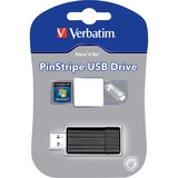 Verbatim PinStripe - Memoria USB da 16 GB - Nero Nero, 16 GB, USB tipo A, 2.0, 8 MB/s, Lamina di scorrimento, Nero
