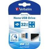Verbatim Store 'n' Stay NANO - Memoria USB 3.0 da 32 GB - Blu, Chiavetta USB blu, 32 GB, USB tipo A, 3.2 Gen 1 (3.1 Gen 1), Cuffia, 3 g, Blu