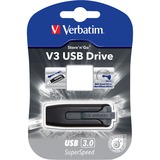 Verbatim V3 - Memoria USB 3.0 128 GB - Nero, Chiavetta USB Nero, 128 GB, USB tipo A, 3.2 Gen 1 (3.1 Gen 1), 80 MB/s, Lamina di scorrimento, Nero