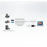 ATEN CAMLIVE™ (Acquisizione video UVC da HDMI a USB-C) argento, Argento, Bianco, HDMI, USB 3.1 Gen1 Type-C, Alluminio, 60 fps, 480p, 720p, 1080p