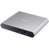 ATEN Switch dock USB-C Gen 1 a 2 porte con pass-through dell'alimentazione argento, 3840 x 2160 Pixel, 4K Ultra HD, Argento