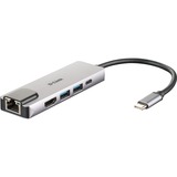 D-Link DUB-M520 replicatore di porte e docking station per notebook Cablato Thunderbolt 3 Alluminio, Nero, Hub USB argento, Cablato, Thunderbolt 3, 60 W, 10,100,1000 Mbit/s, IEEE 802.3,IEEE 802.3ab,IEEE 802.3az,IEEE 802.3u,IEEE 802.3x, Alluminio, Nero