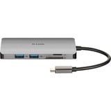 D-Link DUB-M810 replicatore di porte e docking station per laptop Cablato USB 3.2 Gen 1 (3.1 Gen 1) Type-C Alluminio grigio, Cablato, USB 3.2 Gen 1 (3.1 Gen 1) Type-C, 100 W, IEEE 802.3, IEEE 802.3ab, IEEE 802.3u, IEEE 802.3x, Alluminio, MicroSD (TransFlash), SD, SDHC, SDXC