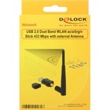 DeLOCK 12462 scheda di rete e adattatore WLAN 433 Mbit/s Nero, Wireless, USB, WLAN, Wi-Fi 5 (802.11ac), 433 Mbit/s, Nero