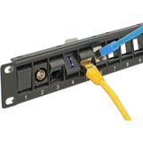 DeLOCK 43340 pezzo di pannello, Patch Panel Nero, Metallo, Plastica, Montaggio a rack, 44 mm, 11,5 mm, 482,6 mm
