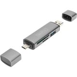 Digitus Dual Card Reader Hub USB-C™ / USB 3.0, OTG, Lettore di schede grigio, OTG, MicroSD (TransFlash), SD, Alluminio, 5000 Mbit/s, Alluminio, CE, USB 3.2 Gen 1 (3.1 Gen 1) Type-A/Type-C