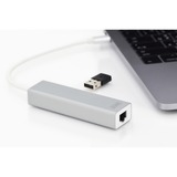 Digitus Hub USB Type-C™ 3.0 con Gigabit Ethernet bianco/Argento, USB 3.2 Gen 1 (3.1 Gen 1) Type-C, USB 3.2 Gen 1 (3.1 Gen 1) Type-A, 1000 Mbit/s, Grigio, Bianco, Cina, Gigabit Ethernet