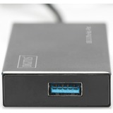 Digitus Office Hub USB 3.0, 4 porte 4 porte, USB 3.2 Gen 1 (3.1 Gen 1) Type-A, USB 3.2 Gen 1 (3.1 Gen 1) Type-A, 5000 Mbit/s, Nero, Alluminio, 1,2 m