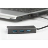 Digitus Office Hub USB 3.0, 4 porte 4 porte, USB 3.2 Gen 1 (3.1 Gen 1) Type-A, USB 3.2 Gen 1 (3.1 Gen 1) Type-A, 5000 Mbit/s, Nero, Alluminio, 1,2 m