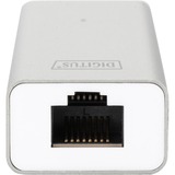 Digitus USB 3.0, Hub 3 porte & adattatore Gigabit LAN bianco, Hub 3 porte & adattatore Gigabit LAN, USB 3.2 Gen 1 (3.1 Gen 1) Type-A, USB 3.2 Gen 1 (3.1 Gen 1) Type-A, 1000 Mbit/s, Argento, Bianco, Alluminio, 0,2 m