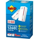 FRITZ! FRITZ!Powerline 1260E WLAN Set, PowerLAN Powerline 1260E WLAN Set, 1200 Mbit/s, IEEE 802.11a, IEEE 802.11b, IEEE 802.11g, IEEE 802.11h, IEEE 802.11i, Tipo F, Gigabit Ethernet, 10,100,1000 Mbit/s, 10BASE-T, 100BASE-T, 1000BASE-T