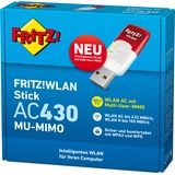 FRITZ! FRITZ!WLAN Stick AC 430 MU-MIMO, Adattatore Wi-Fi FRITZ!WLAN Stick AC 430 MU-MIMO, Con cavo e senza cavo, USB, WLAN, 433 Mbit/s