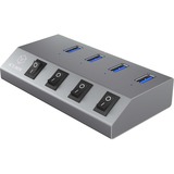 ICY BOX IB-HUB1405 USB 3.2 Gen 1 (3.1 Gen 1) Type-B 5000 Mbit/s Antracite, Hub USB argento, USB 3.2 Gen 1 (3.1 Gen 1) Type-B, USB 3.2 Gen 1 (3.1 Gen 1) Type-A, 5000 Mbit/s, Antracite, Alluminio, Attività, Potenza