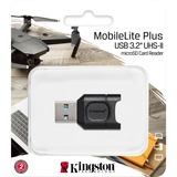 Kingston MobileLite Plus lettore di schede USB 3.2 Gen 1 (3.1 Gen 1) Type-A Nero Nero, MicroSD (TransFlash), Nero, Windows 10, Windows 8.1, Windows 8, Mac OS X v. 10.10.x+, Linux v.2.6.x+, Chrome OS, USB 3.2 Gen 1 (3.1 Gen 1) Type-A, 0 - 60 °C, -20 - 70 °C