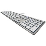 CHERRY KC 6000 Slim tastiera USB AZERTY Francese Argento, Bianco argento, Full-size (100%), Cablato, USB, AZERTY, Argento, Bianco