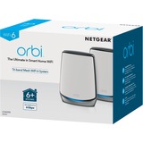 Netgear Orbi RBK852 AX6000 WiFi 6 Mesh System Banda tripla (2.4 GHz/5 GHz/5 GHz) Wi-Fi 6 (802.11ax) Grigio, Bianco 8 Interno bianco/Argento, Grigio, Bianco, Interno, Attività, LAN, Collegamento, Potenza, Sistema, WAN, WLAN, Omnidirezionale, 350 m², CE, FCC