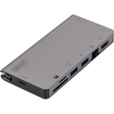 Digitus Dock da viaggio multiporta USB Type-C™, 8 porte grigio, 8 porte, Cablato, USB 3.2 Gen 1 (3.1 Gen 1) Type-C, 100 W, 10,100,1000 Mbit/s, Grigio, MMC, MicroSD (TransFlash), MicroSDHC, MicroSDXC