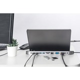 Digitus Docking station USB-C™, 12 porte Nero, 12 porte, Cablato, USB 3.2 Gen 1 (3.1 Gen 1) Type-C, 100 W, 3,5 mm, 10,100,1000 Mbit/s, Alluminio, Nero