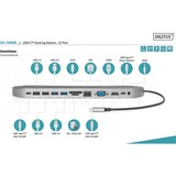 Digitus Docking station USB-C™, 12 porte Nero, 12 porte, Cablato, USB 3.2 Gen 1 (3.1 Gen 1) Type-C, 100 W, 3,5 mm, 10,100,1000 Mbit/s, Alluminio, Nero
