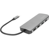 Digitus Docking station universale USB-C™, 8 porte argento, 8 porte, USB 3.2 Gen 1 (3.1 Gen 1) Type-C, HDMI, RJ-45, USB 3.2 Gen 1 (3.1 Gen 1) Type-A, USB 3.2 Gen 1 (3.1 Gen 1) Type-C, MicroSD (TransFlash), SD, 5 Mbit/s, 3840 x 2160 Pixel, Alluminio