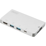 Digitus Stazione di ricarica da viaggio a 6 porte USB Type-C™ argento, USB 3.2 Gen 1 (3.1 Gen 1) Type-C, HDMI, USB 3.2 Gen 1 (3.1 Gen 1) Type-A, USB 3.2 Gen 1 (3.1 Gen 1) Type-C, MMC, MicroSD (TransFlash), SD, SDHC, SDXC, 3840 x 2160 Pixel, Argento, Alluminio