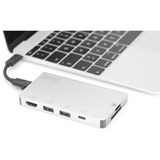 Digitus Stazione di ricarica da viaggio a 6 porte USB Type-C™ argento, USB 3.2 Gen 1 (3.1 Gen 1) Type-C, HDMI, USB 3.2 Gen 1 (3.1 Gen 1) Type-A, USB 3.2 Gen 1 (3.1 Gen 1) Type-C, MMC, MicroSD (TransFlash), SD, SDHC, SDXC, 3840 x 2160 Pixel, Argento, Alluminio