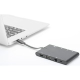 Digitus Universal Travel Docking Station, USB Type-C™ Nero, USB Type-C™, Cablato, USB 3.2 Gen 1 (3.1 Gen 1) Type-C, 100 W, 10,100,1000 Mbit/s, Nero, MMC, MicroSD (TransFlash), MicroSDXC, SD