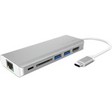 ICY BOX IB-DK4034-CPD Cablato USB 3.2 Gen 1 (3.1 Gen 1) Type-C Argento, Bianco argento, Cablato, USB 3.2 Gen 1 (3.1 Gen 1) Type-C, USB tipo A, Argento, Bianco, SD, 128 GB