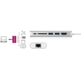 ICY BOX IB-DK4034-CPD Cablato USB 3.2 Gen 1 (3.1 Gen 1) Type-C Argento, Bianco argento, Cablato, USB 3.2 Gen 1 (3.1 Gen 1) Type-C, USB tipo A, Argento, Bianco, SD, 128 GB