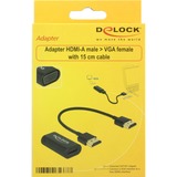 DeLOCK 0.15m, HDMI/VGA 0,15 m VGA (D-Sub) Nero Nero, HDMI/VGA, 0,15 m, HDMI, VGA (D-Sub), Maschio, Femmina, 1920 x 1200 Pixel