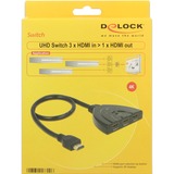 DeLOCK 18600 conmutador de vídeo HDMI Nero, HDMI, Nero, Plastica, 18 Gbit/s, 600 MHz, 3840 x 2160 Pixel