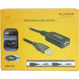 DeLOCK 20m USB 2.0 cavo USB Nero Nero, 20 m, Maschio/Femmina, Nero