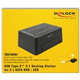 DeLOCK 63957 docking station per unità di archiviazione USB 3.2 Gen 2 (3.1 Gen 2) Type-C Nero Nero, HDD, SSD, Serial ATA III, 2.5,3.5", USB 3.2 Gen 2 (3.1 Gen 2) Type-C, 6 Gbit/s, Nero