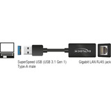 DeLOCK 65903 scheda di interfaccia e adattatore RJ-45 Nero, USB tipo A, RJ-45, RJ-45, Nero, 0,135 m, Attività, Potenza