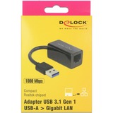 DeLOCK 65903 scheda di interfaccia e adattatore RJ-45 Nero, USB tipo A, RJ-45, RJ-45, Nero, 0,135 m, Attività, Potenza