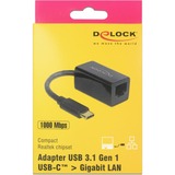 DeLOCK 65904 scheda di interfaccia e adattatore RJ-45 Nero, USB tipo-C, RJ-45, RJ-45, Nero, 0,135 m, Attività, Potenza