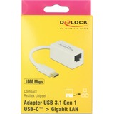 DeLOCK 65906 scheda di interfaccia e adattatore RJ-45 bianco, USB tipo-C, RJ-45, RJ-45, Bianco, 0,135 m, Attività, Potenza