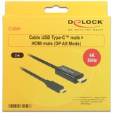 DeLOCK 85259 cavo e adattatore video 2 m USB tipo-C HDMI Nero Nero, 2 m, USB tipo-C, HDMI, Maschio, Maschio, Oro