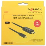 DeLOCK 85260 cavo e adattatore video 3 m USB tipo-C HDMI Nero Nero, 3 m, USB tipo-C, HDMI, Maschio, Maschio, Oro