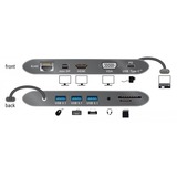 DeLOCK 87297 hub di interfaccia USB 3.2 Gen 2 (3.1 Gen 2) Type-C Grigio grigio, USB 3.2 Gen 2 (3.1 Gen 2) Type-C, RJ-45, USB 3.2 Gen 2 (3.1 Gen 2) Type-A, USB 3.2 Gen 2 (3.1 Gen 2) Type-C, VGA, mini DisplayPort, MicroSD (TransFlash), SD, 3840 x 2160 Pixel, Grigio, Metallo