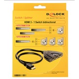 DeLOCK 87619 conmutador de vídeo HDMI, Switch HDMI Nero, HDMI, Nero, 1024 x 768 (XGA),1600 x 1200 (UXGA),1920 x 1080 (HD 1080),640 x 480 (VGA),800 x 600 (SVGA), 0,6 m