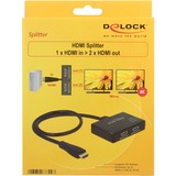 DeLOCK 87700 ripartitore video HDMI 2x HDMI, Splitter HDMI Nero, HDMI, 2x HDMI, Nero, 0,6 m, 3840 x 2160