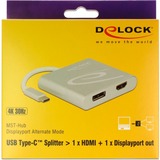 DeLOCK 87716 cavo e adattatore video 0,1 m USB tipo-C HDMI + DisplayPort Argento argento, 0,1 m, USB tipo-C, HDMI + DisplayPort, Maschio, 2560 x 1440 Pixel, 2160p