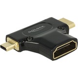 DeLOCK HDMI-A/HDMI Mini-C+ Micro-D, F/M+M Mini-HDMI + Micro-HDMI Nero Nero, F/M+M, HDMI, Mini-HDMI + Micro-HDMI, Femmina, Maschio, Oro, 3840 x 2160 Pixel