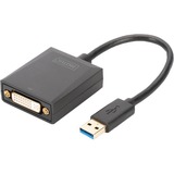 Digitus Adattatore da USB 3.0 a DVI Nero, 1920 x 1080 Pixel, 1080p, Nero, Blister, 45 mm, 17 mm