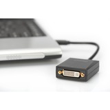 Digitus Adattatore da USB 3.0 a DVI Nero, 1920 x 1080 Pixel, 1080p, Nero, Blister, 45 mm, 17 mm