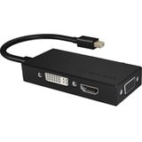 ICY BOX IB-AC1032 Mini DisplayPort DVI-D + VGA (D-Sub) + HDMI Nero, Adattatore Nero, Mini DisplayPort, DVI-D + VGA (D-Sub) + HDMI, Maschio, Femmina, 3840 x 2160 Pixel, 1920 x 1080 (HD 1080), 2048 x 1152, 3840 x 2160