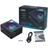 AZZA PSAZ-650W(ARGB) alimentatore per computer 20+4 pin ATX ATX Nero Nero, 650 W, 200 - 240 V, 47 - 53 Hz, 100 W, 576 W, 100 W
